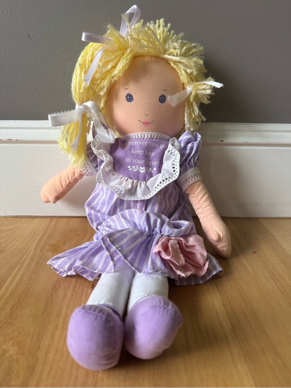Vintage 1990 Holly Hobbie 1st Edition Rag Doll Lavender Pink Cloth Doll